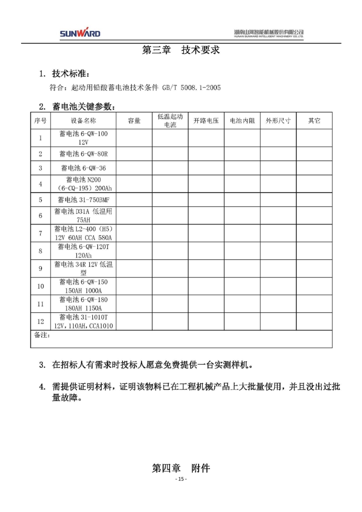 蓄电池采购项目招标文件